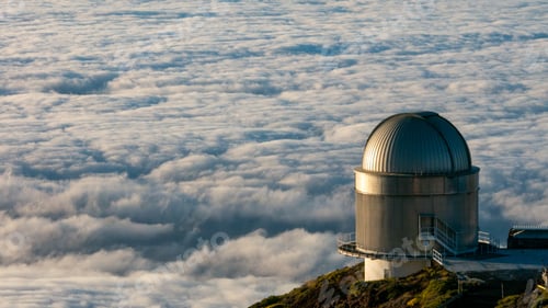 Preview: Panoramic shot of the La Palma astronomical observatory on a sea of clouds background