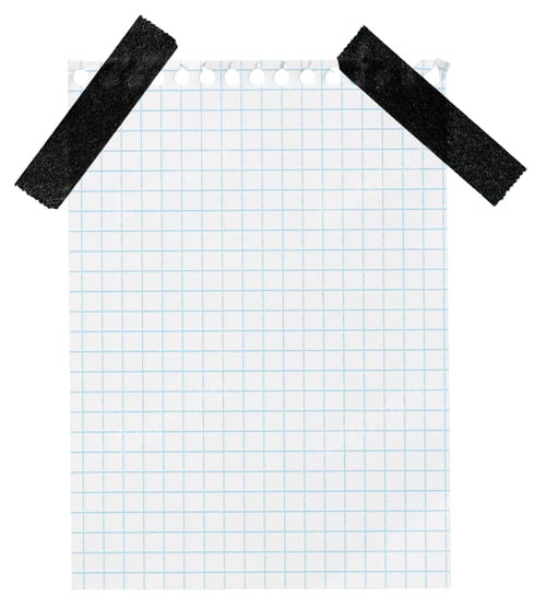 Preview: Piece of blank Distressed Grid Paper note with black Tape