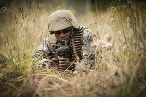 Preview: Military soldier guarding with a rifle