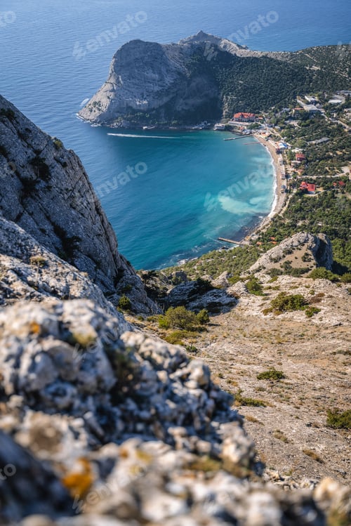 Preview: Novyi Svit town in Crimea. View from the top of Falcon Sokol mountain