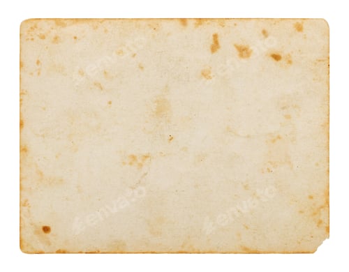 Preview: Reverse side of vintage yellow photograph with old stains and torn off corner isolated paper element
