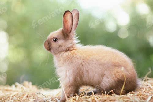 Preview: cute animal pet rabbit or bunny white or brown color for easter in natural easter celebration