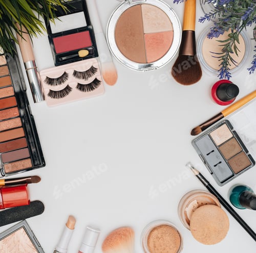 Preview: Makeup equipment and tools on white background
