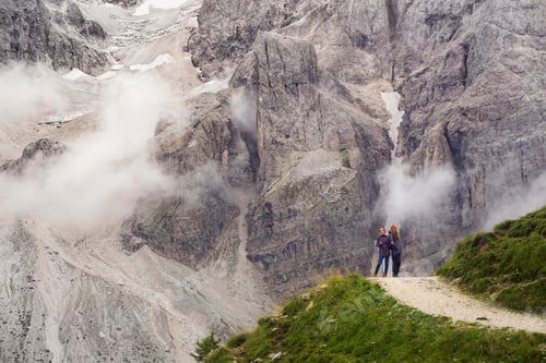 Preview: tourist girls at the Dolomites