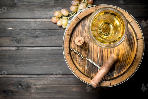 Preview: Wine background. An old barrel of white wine.