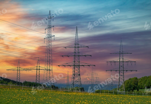 Preview: Pylons of high-voltage long-distance electricity transmission lines