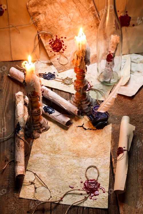 Preview: Old scrolls and candles are the old scribe's workplace