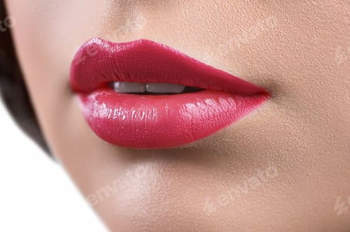 Preview: Close up shot of the lips of a woman wearing lipstick or lip glo