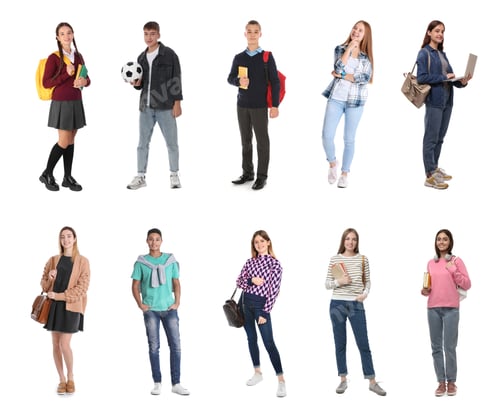 Preview: Collage with photos of teenagers on white background