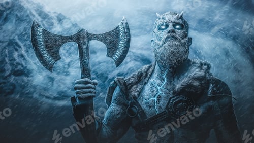 Preview: Risen undead warrior with huge axe in background of mountain