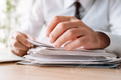 Preview: Business talent headhunting concept, employer reading job applications in office