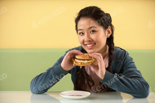 Preview: Teenage Girl Eating Hamburger