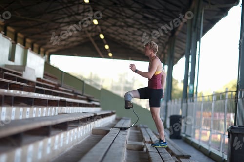 Preview: Sprinter walking with prosthetic leg on