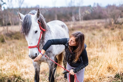 Preview: Woman with a Horse in a Rural Field