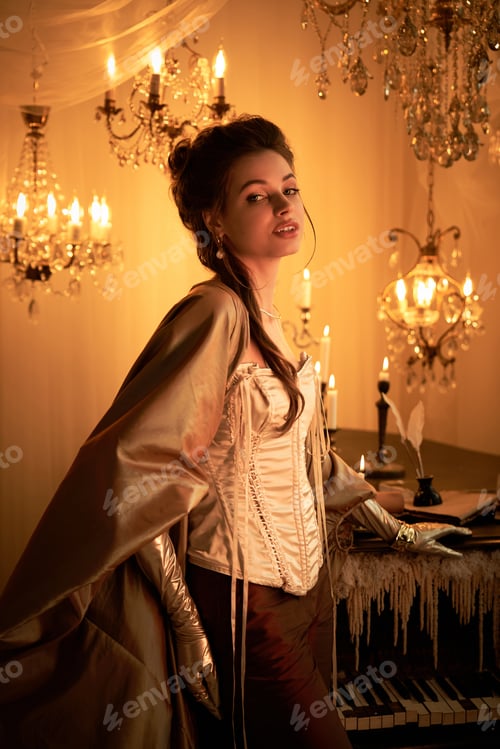 Preview: An elegantly dressed young woman in a lavish room embodies a mystical vampire.
