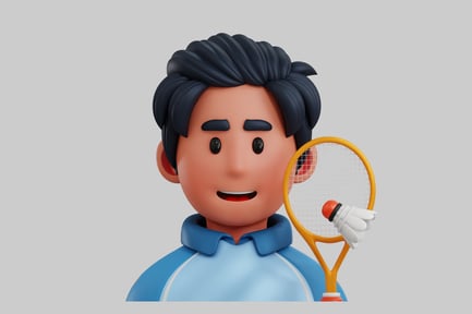 Preview: Cartoon badminton player with racket