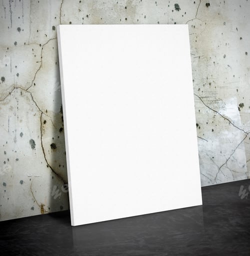 Preview: Blank white paper poster on the crack concrete wall and black cement floor