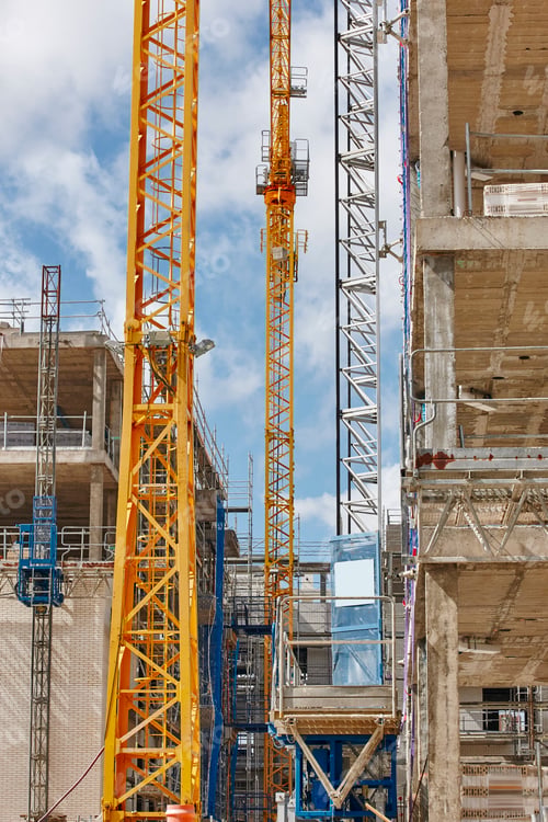 Preview: Building under construction. Crane machinery structure. Industry. Vertical