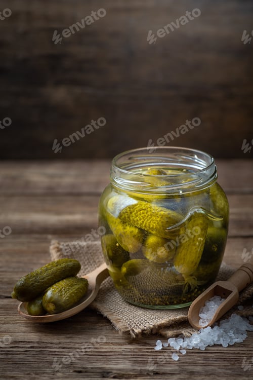 Preview: Pickled cucumbers in a glass jar
