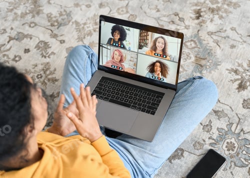 Preview: African American female student having video call videoconference on laptop.