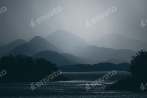 Preview: dark tone of mountain layers with lake tropical forest