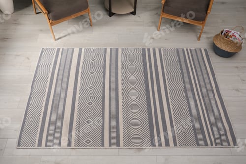 Preview: Stylish rug with pattern on floor in room, above view