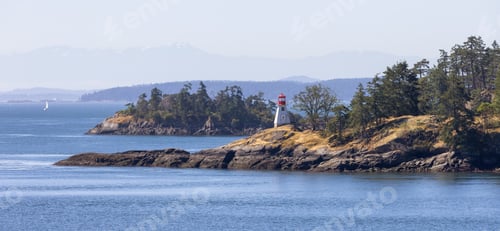 Preview: Canadian Landscape by the ocean and mountains. Summer Season.