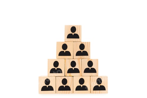 Preview: pyramid made of wooden blocks with black human icons isolated on white