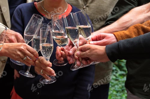 Visualização: Grupo de pessoas brindando com champanhe