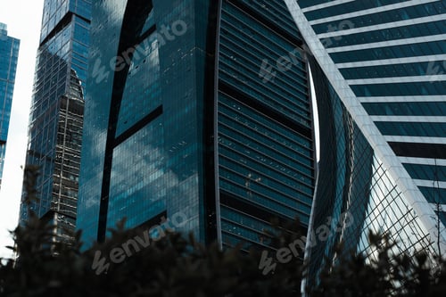 Preview: Close-up exterior modern architecture of skyscrapers, high-rise office buildings, business financial