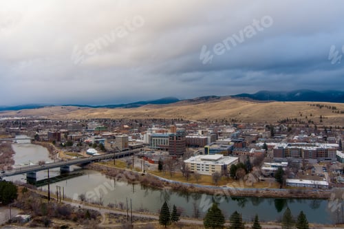 Preview: Aerial view of Missoula, Montana in December