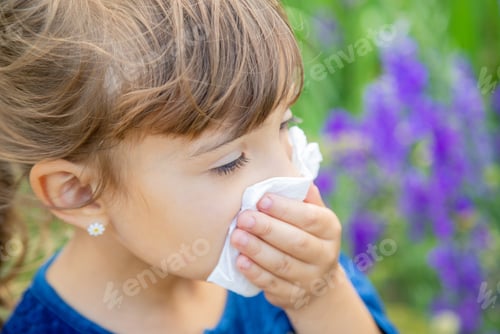 Preview: Seasonal allergy in a child. Coryza. Selective focus.