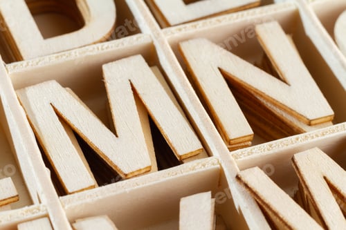 Preview: Alphabet letters in wooden box, top view