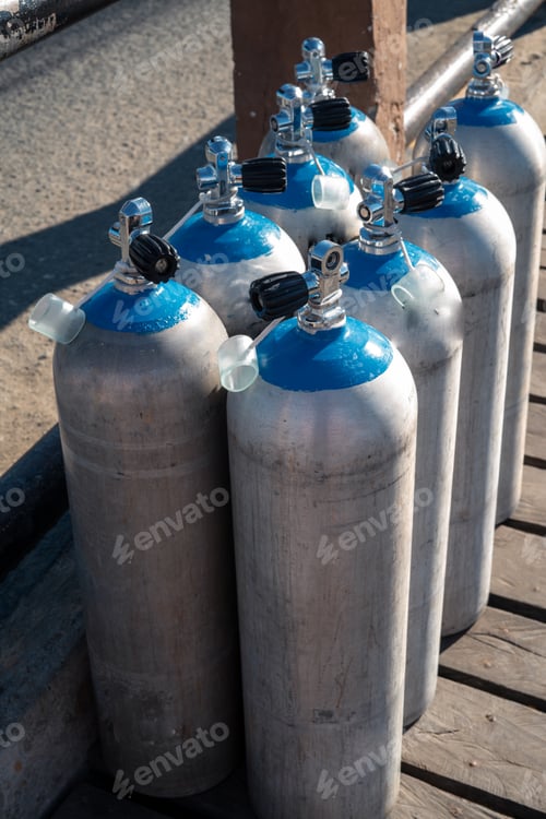 Preview: oxygen tanks lining up on the floor in outdoor