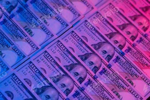 Preview: Money background enlighten by red and blue light