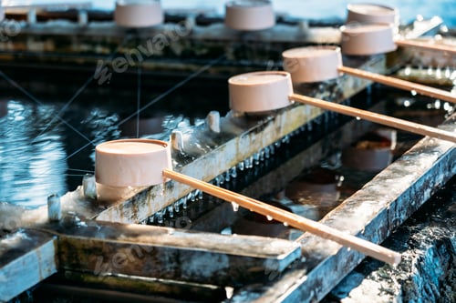 Preview: Water pond in Hokkaido shrine temple for cleaning or drinking at