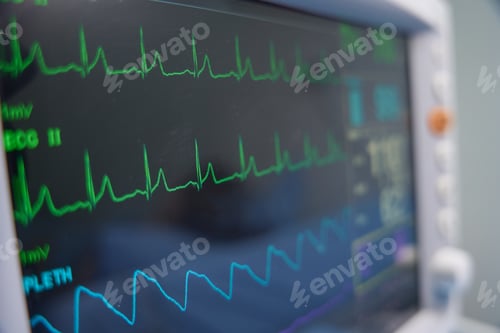 Preview: Close-up photo of a patient monitor with heart rate readings