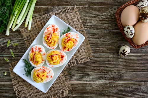 Preview: Deviled eggs. Boiled eggs stuffed