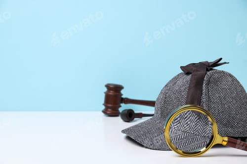 Preview: A magnifying glass with a hat and a smoking pipe