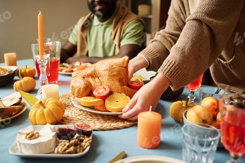 Preview: Woman Serving Main Traditional Thanksgiving Dish