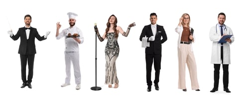 Preview: People of different professions. Collage with portraits on white background