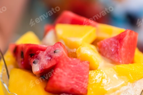 Preview: Fruit Shaved Ice With Watermelon And Mango On A Plate