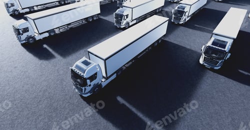 Preview: Fleet of new heavy trucks. Transportation, shipping industry