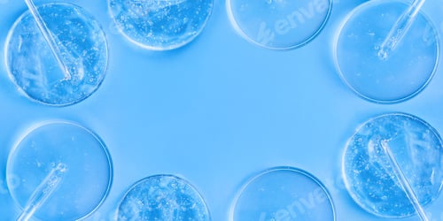Preview: serum gel closeup in petri dish on a blue background