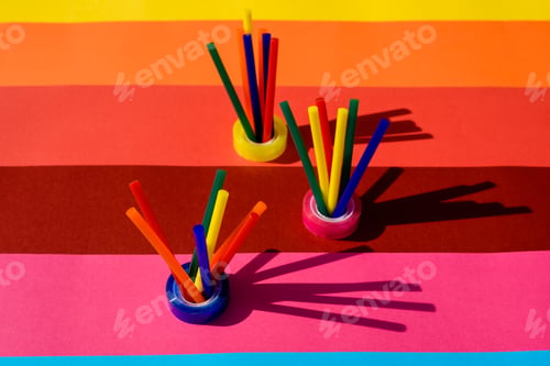 Preview: Simple plastic materials and school supplies in bright colors.