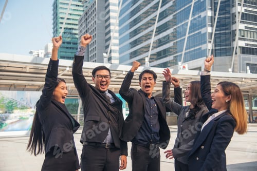 Preview: Diversity multiethnic high five group of business people success team hands together