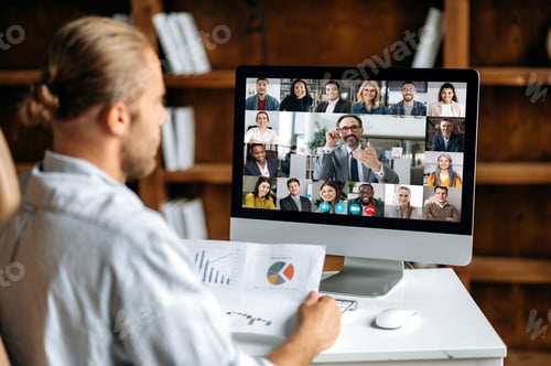 Vista previa: Online business meeting, brainstorm of employees