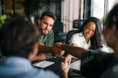 Preview: Success group of multiethnic entrepreneurs and business people achieving goals in corporate office