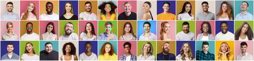 Preview: Collage of smiling and happy multiethnic people