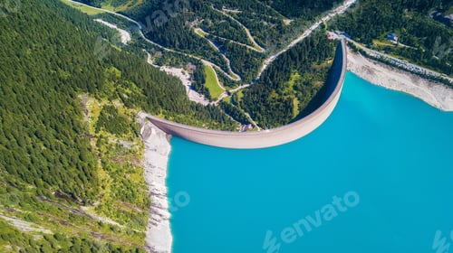 Preview: Aerial view at the dam. Energy power station in the mountains. Landscape from the drone.